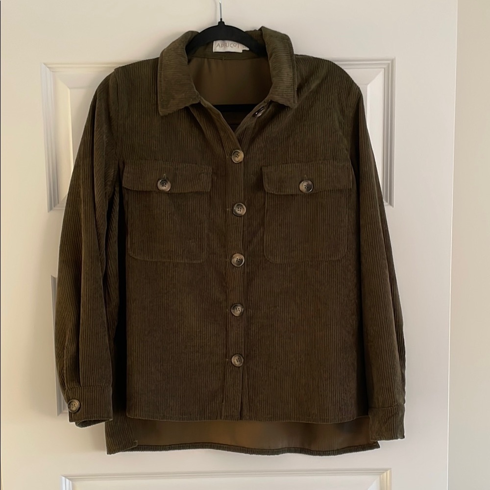 Olive Corduroy Button-Up Jacket